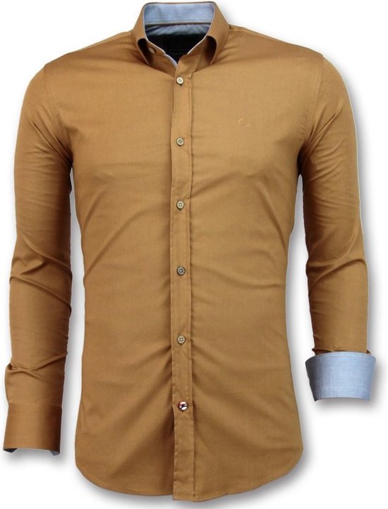 Tony Backer chemises vierges italiennes hommes - coupe slim - 3033 - chemises décontractées marron hommes chemise taille L