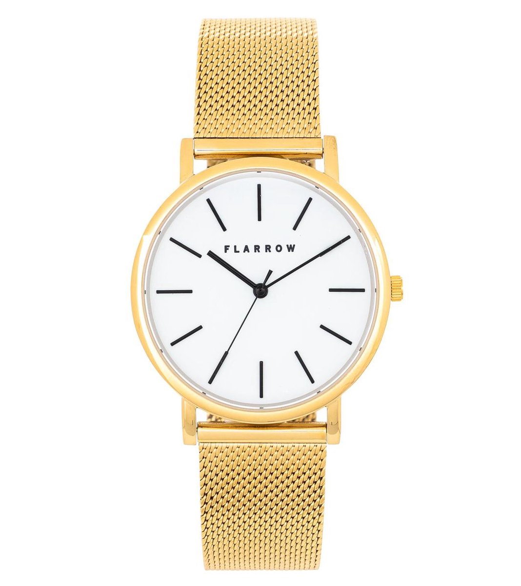 FLARROW Gold Edition Ø40MM - Leer - Goud - Wit Horloge