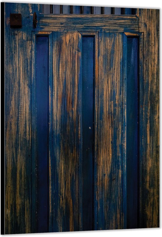 Dibond –Blauwe Houten Deur– 40x60cm Foto op Aluminium (Wanddecoratie van metaal)