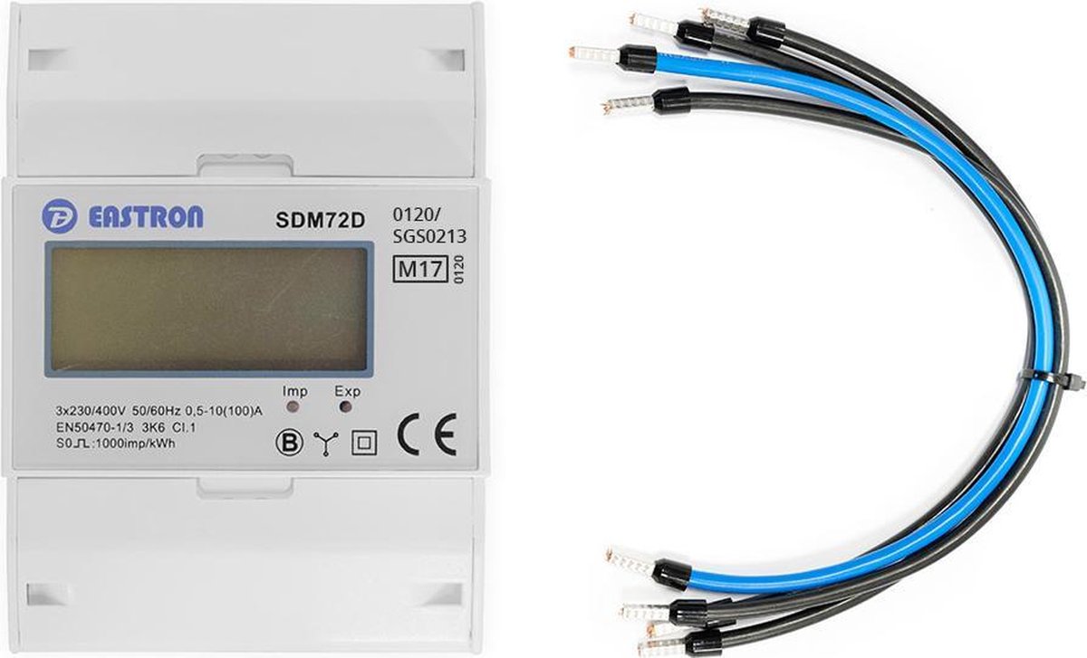 SDM72D MID - 3 Fase kWh meter met puls uitgang (MID gekeurd) met Aansluit Kabelset