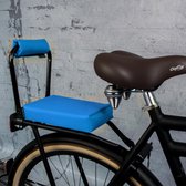 Complete Set : bagagedrager- fietskussen en rug-rolkussentje incl. voetsteuntjes en rugleuning Lucht blauw