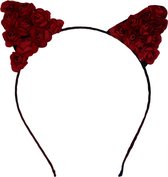 Jessidress Haarband Meisjes Haar Diadeem met katten oren vol rozen - Fushia