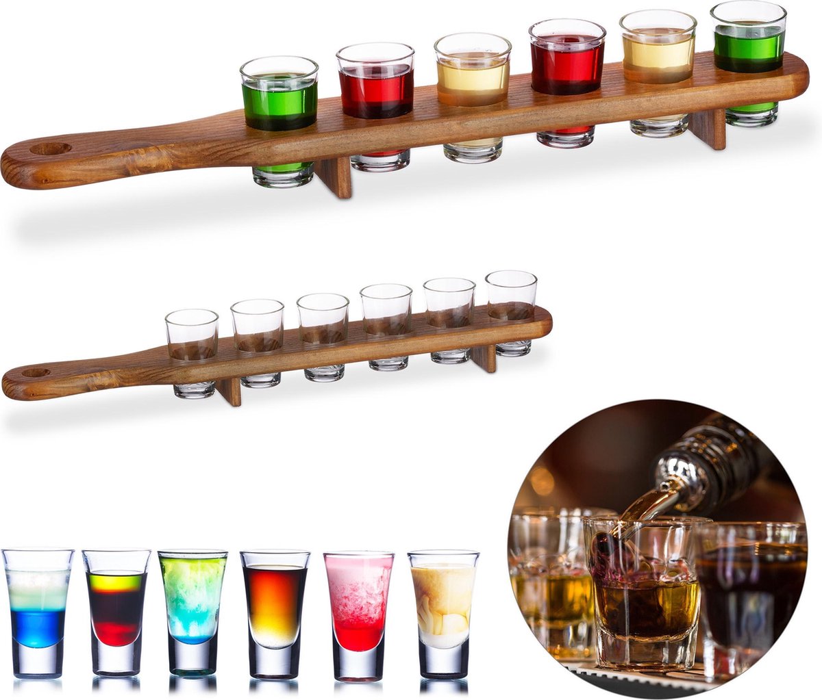2x shotglas set met plank - serveerplank - 12 glaasjes - 4 cl shotglaasjes