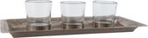 waxinelichthouder Set - Metaal & Glas- 31 x 13 x 7 cm