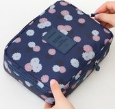 Travel Toiletbag - Reis Toilet Bag Make Up Organizer - Cosmetica Etui Tasje - Bloemen Patroon - Navy - Donker Blauw