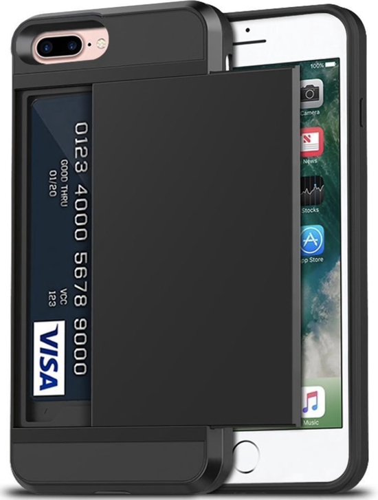 Luxe Card Back cover voor Apple iPhone 7 Plus - iPhone 8 Plus | Zwart | TPU Siliconen - Hard PC Hoesje | Wallet | Pasjeshouder