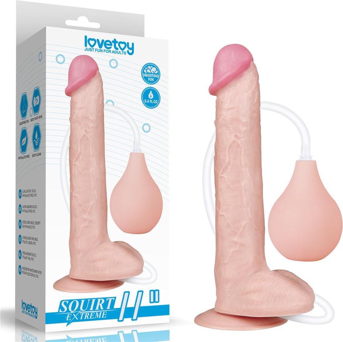 bSuper grote spuitende Dildo/xc3//x98 48 mm, 27 cm lang met ballen en zuignap