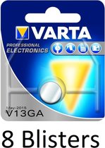 8 stuks (8 blisters a 1 st) Varta Knoopcel batterij LR44 - High Energy Alkaline - 1,5 Volt