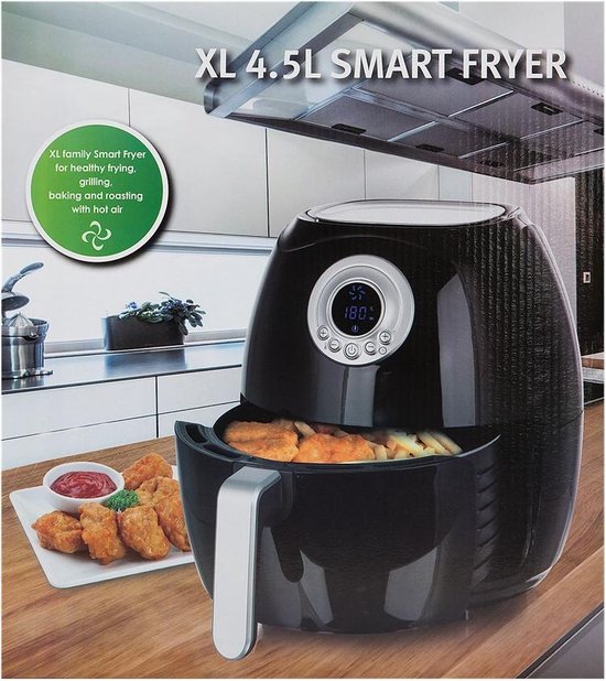 Hetelucht friteuse - Smart Fryer XL - 4,5L- zwart- Bodem met antislip-  200°C-1500 Watt | bol.
