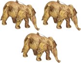 3x Kersthangers figuurtjes gouden olifant 12 cm - Dieren thema kerstboomhangers
