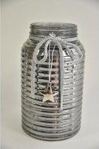 Kerst Sfeerlichten - Vase W/ribbon&star Grey Shine D11h19cm