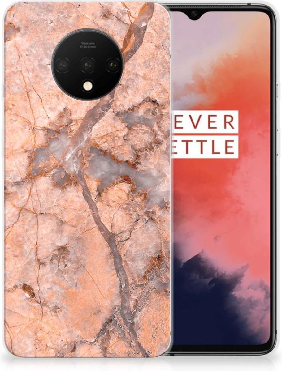 TPU Hoesje voor OnePlus 7T TPU Siliconen Hoesje Marmer Oranje