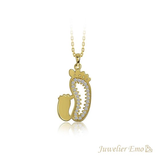 Juwelier Emo – 14 Karaat Gouden Ketting Dames met Moeder & Baby voetjes - 45 CM