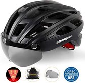 Fietshelm met afneembaar vizier en verlichting | wielren helm | racefiets helmen | Mountainbike | MTB | Achterlicht | Bril