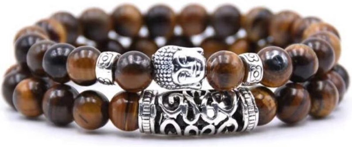 AWEMOZ Natuursteen Boeddha Armbanden - Boedha Kralen Armbandjes - Buddha - Bruin - Armband Dames -