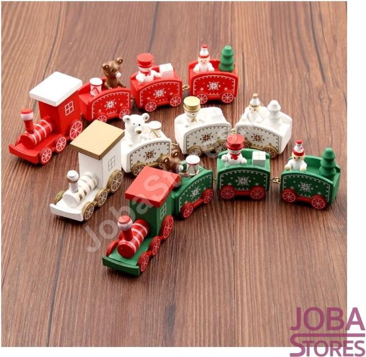 Houten Kerst Treintjes set 4 delig (3 stuks)