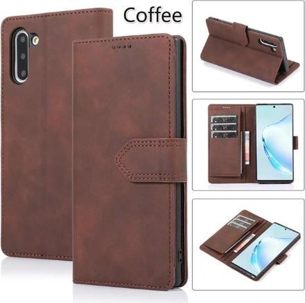 Lederen Telefoonhoesje Book Case Note 10 – Inclusief pasjeshouder Note 10 – Book Case Note 10 – Bruin/Coffee