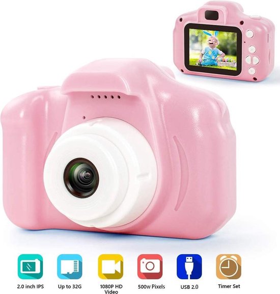 DrPhone Pixel Light Digitale Kindercamera voor Kids – Roze
