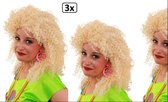 3x Pruik Nicky blond krul - carnaval jaren 80 thema feest festival krullen optocht