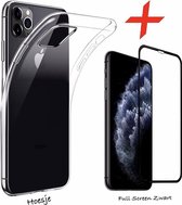 iPhone 11 Pro Max transparent Hoesje + Tempered Glass Screen protector Full Cover Zwart. Siliconen TPU Soft Case - Eff Pro