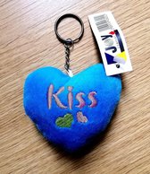 Sleutelhanger knuffel hartje Blauw, Kiss, valentijn