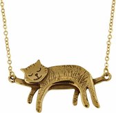 St Justin bronzen sieraden, Bronzen slapende kat ketting, kat hanger (BZP89)