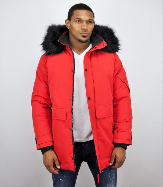 Enos Parka Jacket Hommes - Avec Col En Fourrure - Rouge Hommes Veste D'hiver Hommes Veste Taille XS