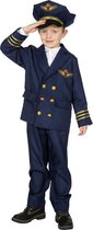 Wilbers - Piloot & Luchtvaart Kostuum - Simon Snoekduik Piloot Met Pet - Jongen - blauw - Maat 116 - Carnavalskleding - Verkleedkleding