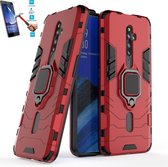 Oppo Reno 2 Z Robuust Kickstand Shockproof Rood Cover Case Hoesje - 1 x Tempered Glass Screenprotector ATBL
