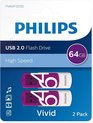 Philips USB stick 2.0 64GB - Vivid - Paars - 2 stuks - FM64FD05D