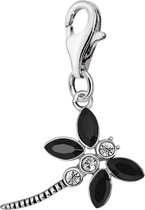 Quiges – 925 - Zilver – Charm - Bedel - Hanger - Zwarte Zirkonia Libelle - met – sterling - zilver - karabijnslot - geschikt - voor - Zinzi, Thomas – Sabo - Ti Sento - Bedelarmband HC315