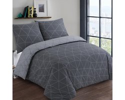 VISION Hugo - Tweezijdig omkeerbaar Dekbedovertrekset - 100% katoen: zacht en soepel - Tweepersoons - Dekbedovertrek 200 x 200 cm met 2 bijhorende slopen - Antraciet / Grijs - Oekotex gecertificeerd
