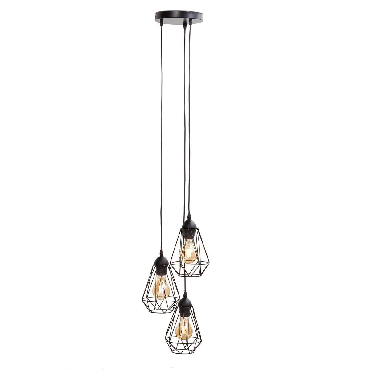 B.K.Licht - Metalen Hanglampen - zwart - voor binnen - industriële - met 3 lichtpunten - eetkamer - pendellamp - Ø29cm - l:135cm - E27 fitting - excl. lichtbronnen
