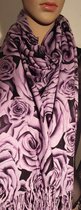 Dames lange sjaal met rozenprint lila