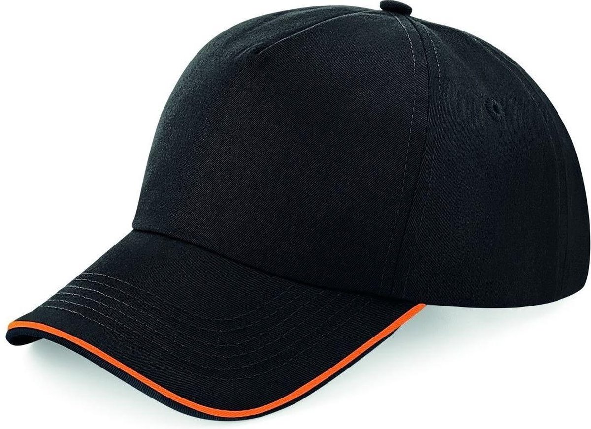 Senvi Puur Katoenen Cap met gekleurde rand - Kleur Zwart/Oranje