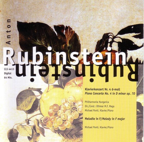 Albumhoes met een schilderij van fruit en bladeren, met daarop de tekst "Anton Rubinstein Klavierkonzert Nr. 4 d-moll".
