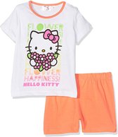 Hello Kitty - 2-delige Shortama - Model "Flower Happiness" - Wit & Oranje - 98 cm - 3 jaar
