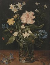 Stilleven met bloemen in een glas, Jan Brueghel (II), ca. 1625 - ca. 1630 op aluminium dibond