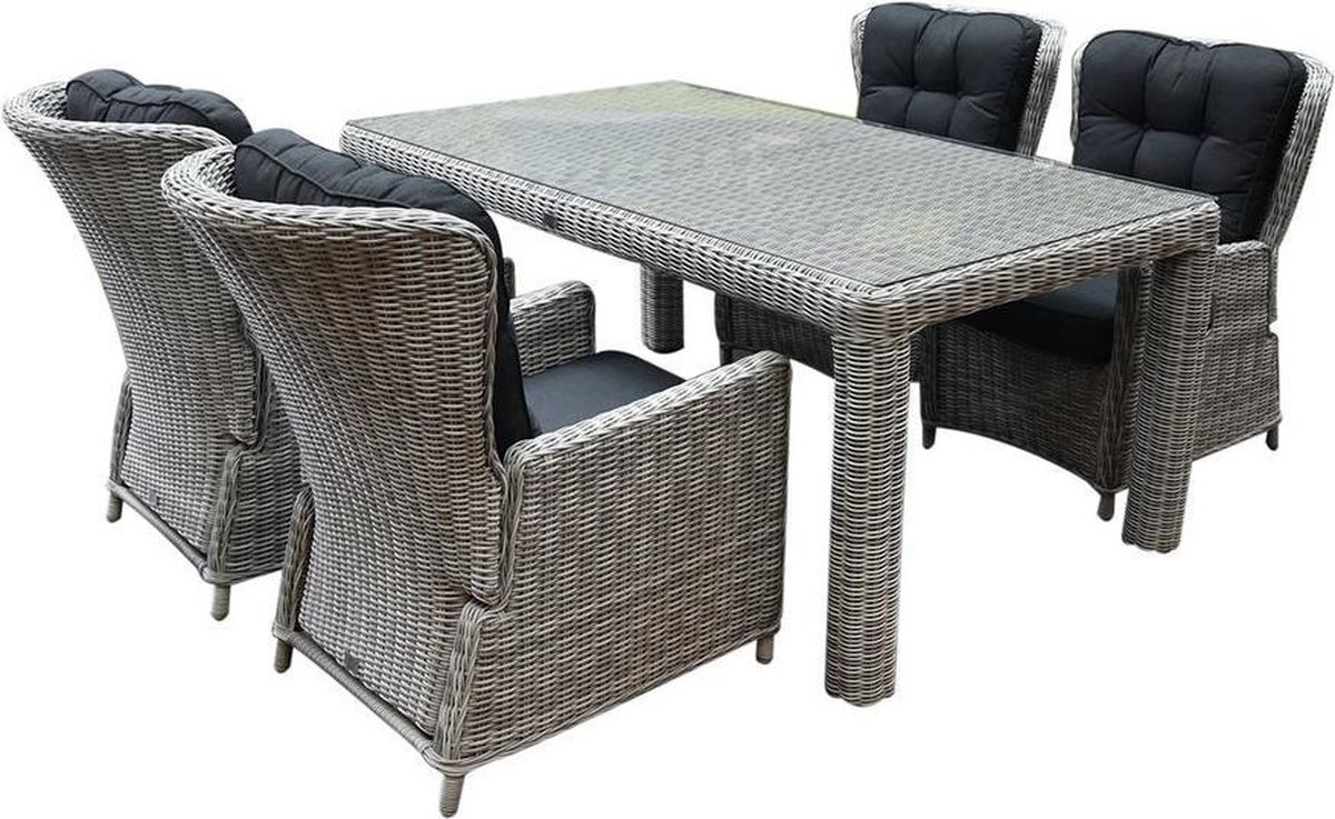 Marina lounge Bergamo dining tuinset 180x100xH75 cm 5-delig verstelbaar wit