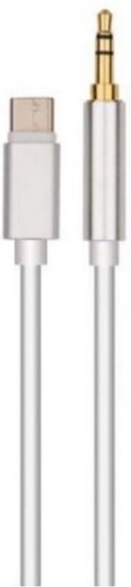 USB-C Male naar 3,5mm Jack AUX Audio Male - 1  Meter - Adapter Kabel - Wit/Zilver