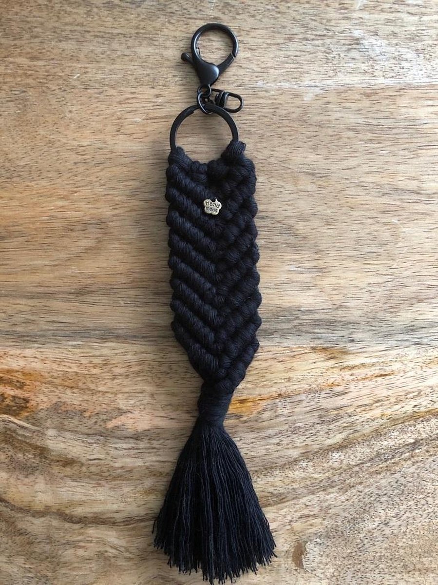 Sleutelhanger, macrame sleutelhanger, geknoopte sleutelhanger 058  - zwart