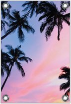 Tuinposter –Palmbomen met Kleurrijke Lucht– 60x90cm Foto op Tuinposter (wanddecoratie voor buiten en binnen)