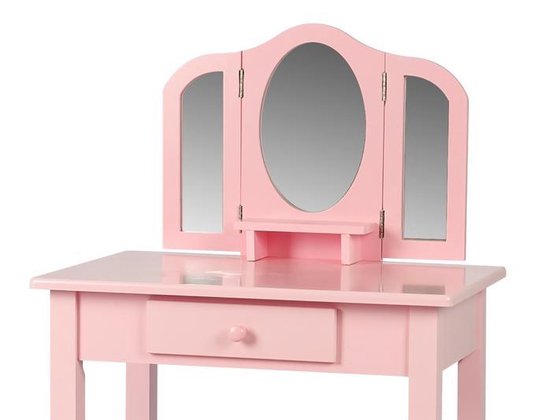 Kaptafel visagie make up meisje opmaaktafel kinderkamer met spiegels en krukje roze - VDD