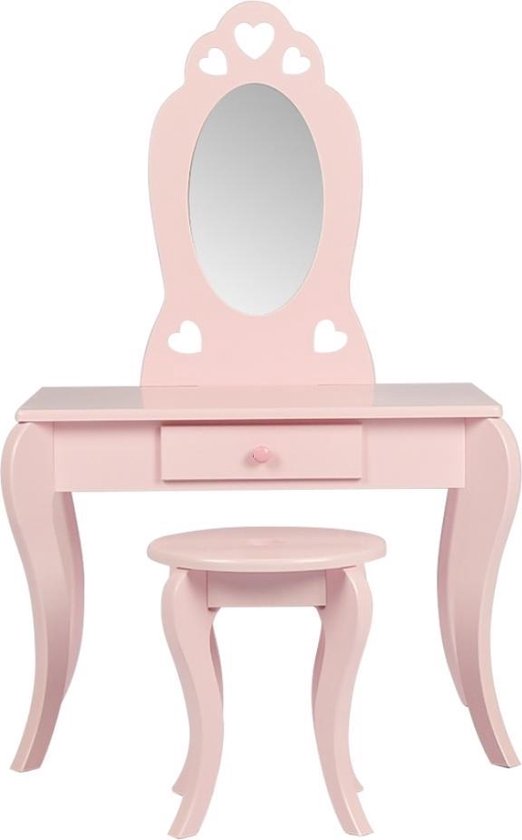 Kaptafel make up visagie tafel hartje design kinderkamer meisje met krukje roze