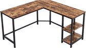 MrMarketplace Hoekbureau - Computertafel met 2 planken - Industrieel - Rustiek Bruin - 138 x 138 x 75 cm