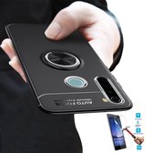 Xiaomi Redmi Note 8T Ring Zwart Cover Case Hoesje Siliconen Tpu - 1 x Tempered Glass Screenprotector FTBL