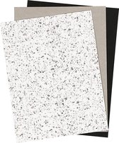 Papier simili cuir, feuille 21x27,5 + 21x28,5 + 21x29,5 cm, épaisseur 0,55 mm, 3 feuilles, gris, blanc, noir