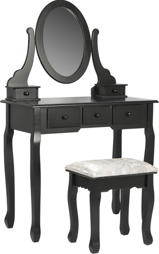 bol.com | Kaptafel make up visagie toilet tafel met spiegel en krukje zwart
