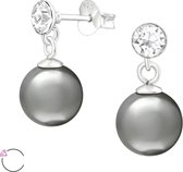 Joy|S - Zilveren parel Swarovski oorbellen grijs oorhangers