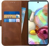 Rosso Deluxe Echt Leer Book Case Hoesje Geschikt voor Samsung Galaxy A51 | Ruimte voor drie pasjes | Portemonnee Book Case | Met Pasjeshouder | Bruin